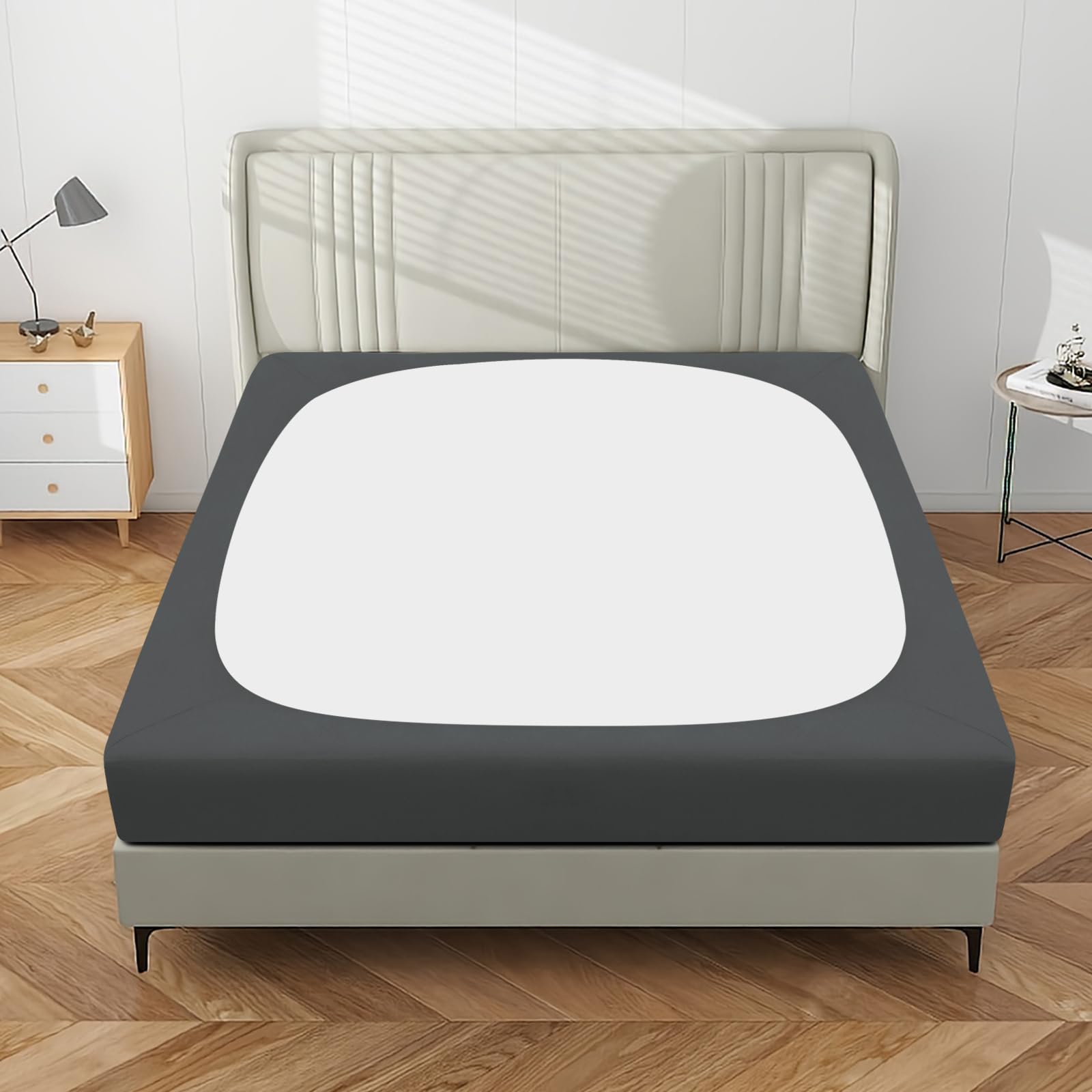 Purefit Stretchy Box Spring Cover Queen - Elastic Fitted Box Spring Wrap Around 4 Sides, Wrinkle & Fading Resistant Fits Queen Size Beds, Dark Gray